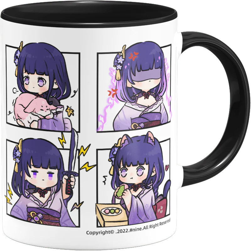 Genshin Impact Comic Style Cute Character Ceramics Mug - Raiden Shogun (4 Frames) - Image 5