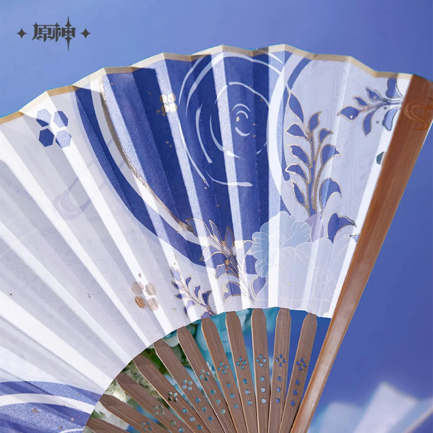 [OFFICIAL] Genshin Impact Kamisato Ayato Impression Series Accessories - Gold-Printed Silk Folding Fan - Image 3