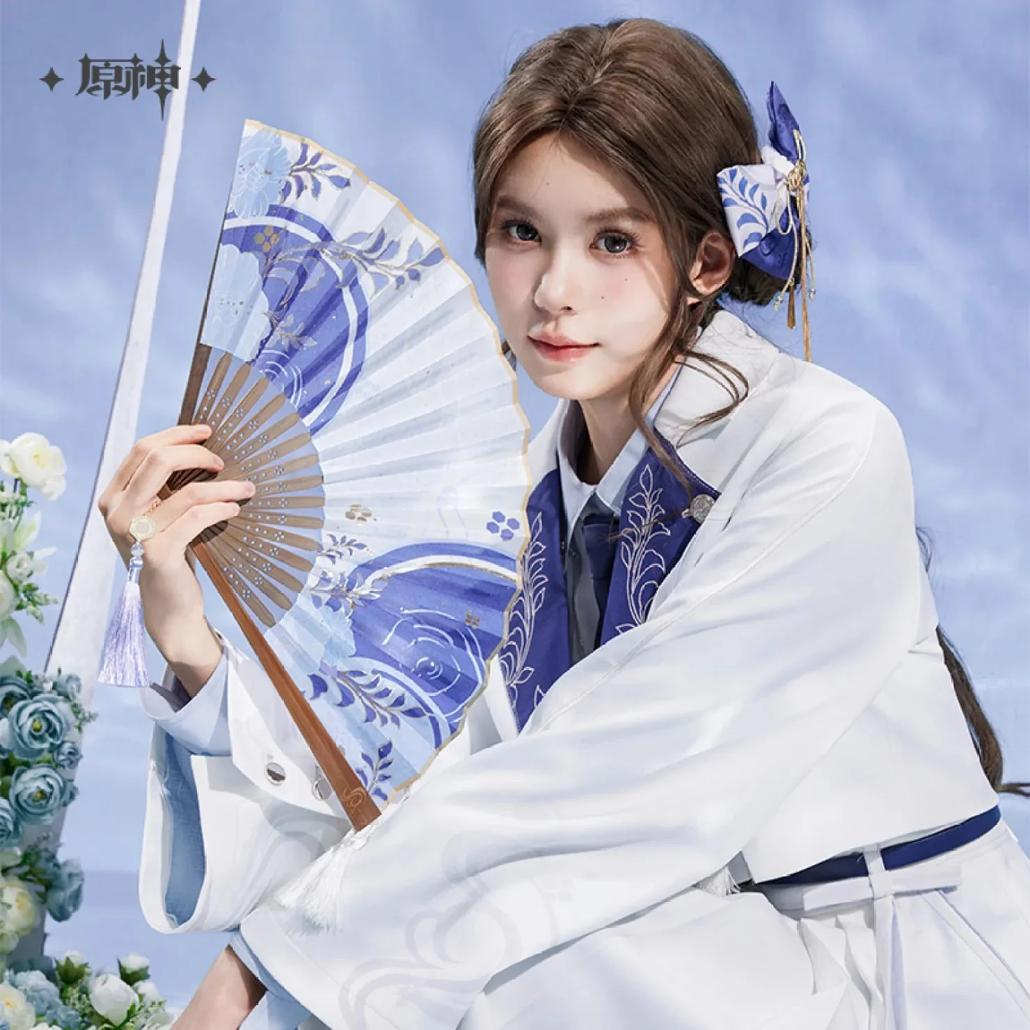 [OFFICIAL] Genshin Impact Kamisato Ayato Impression Series Accessories - Gold-Printed Silk Folding Fan - Image 4