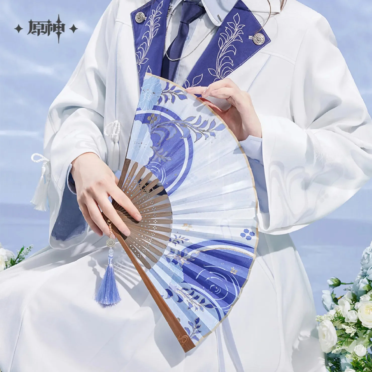 [OFFICIAL] Genshin Impact Kamisato Ayato Impression Series Accessories - Gold-Printed Silk Folding Fan - Image 5