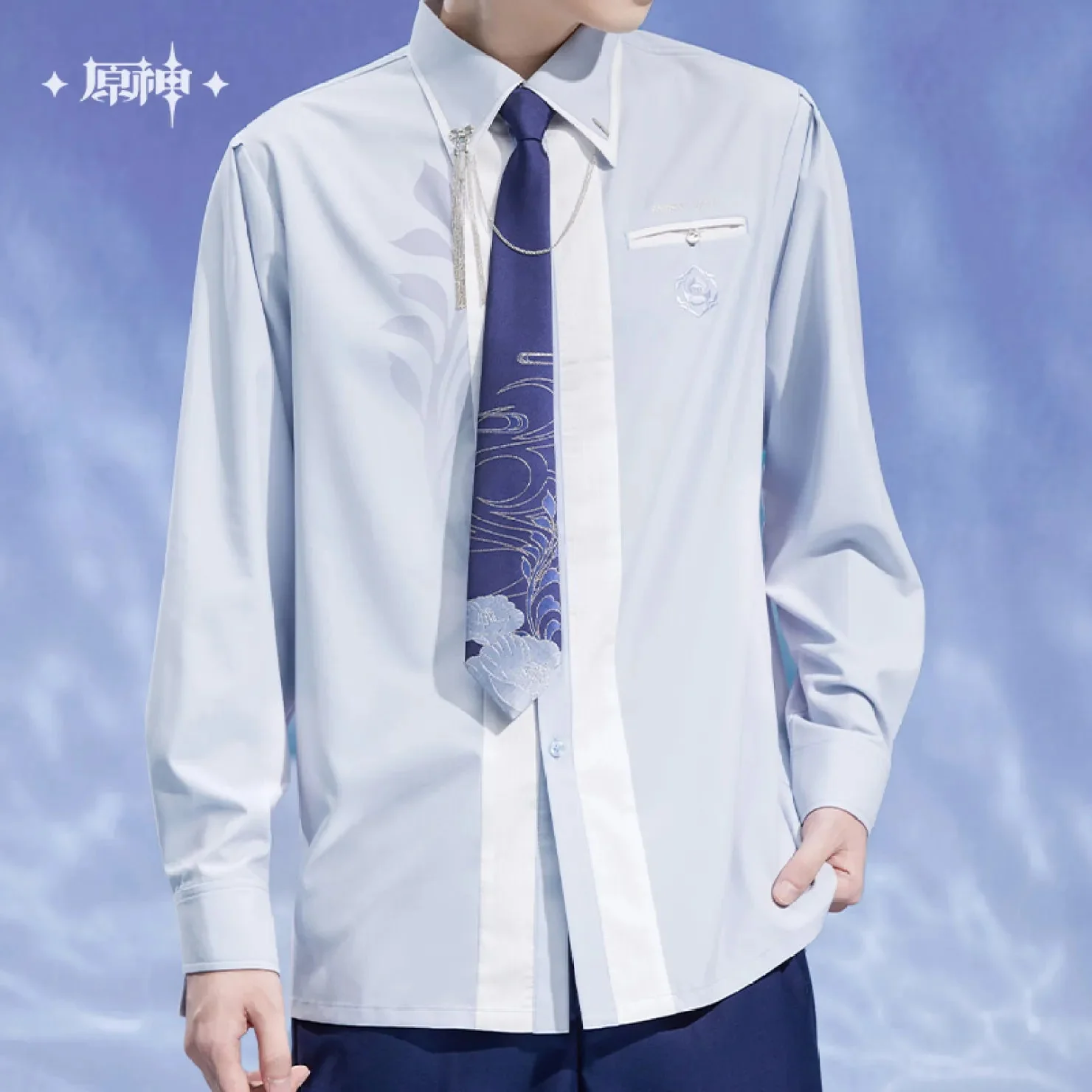 [OFFICIAL] Genshin Impact Kamisato Ayato Impression Series Apparel - Color Blocked Tie Front Shirt - Image 3